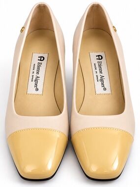 Vintage Etienne Aigner Women's Siena Two-Tone Pumps Block Heel Made in Spain